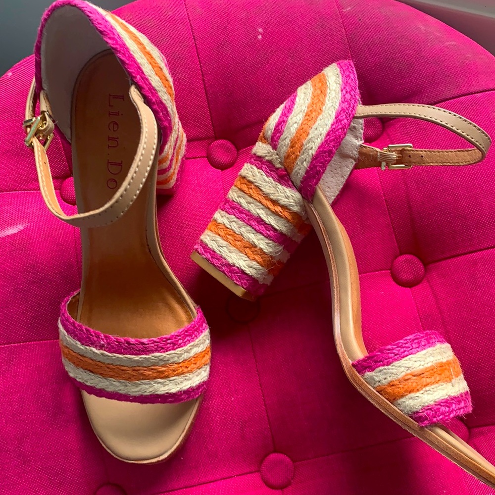 Anthropologie Lien Do Striped Raffia Heeled Sandals